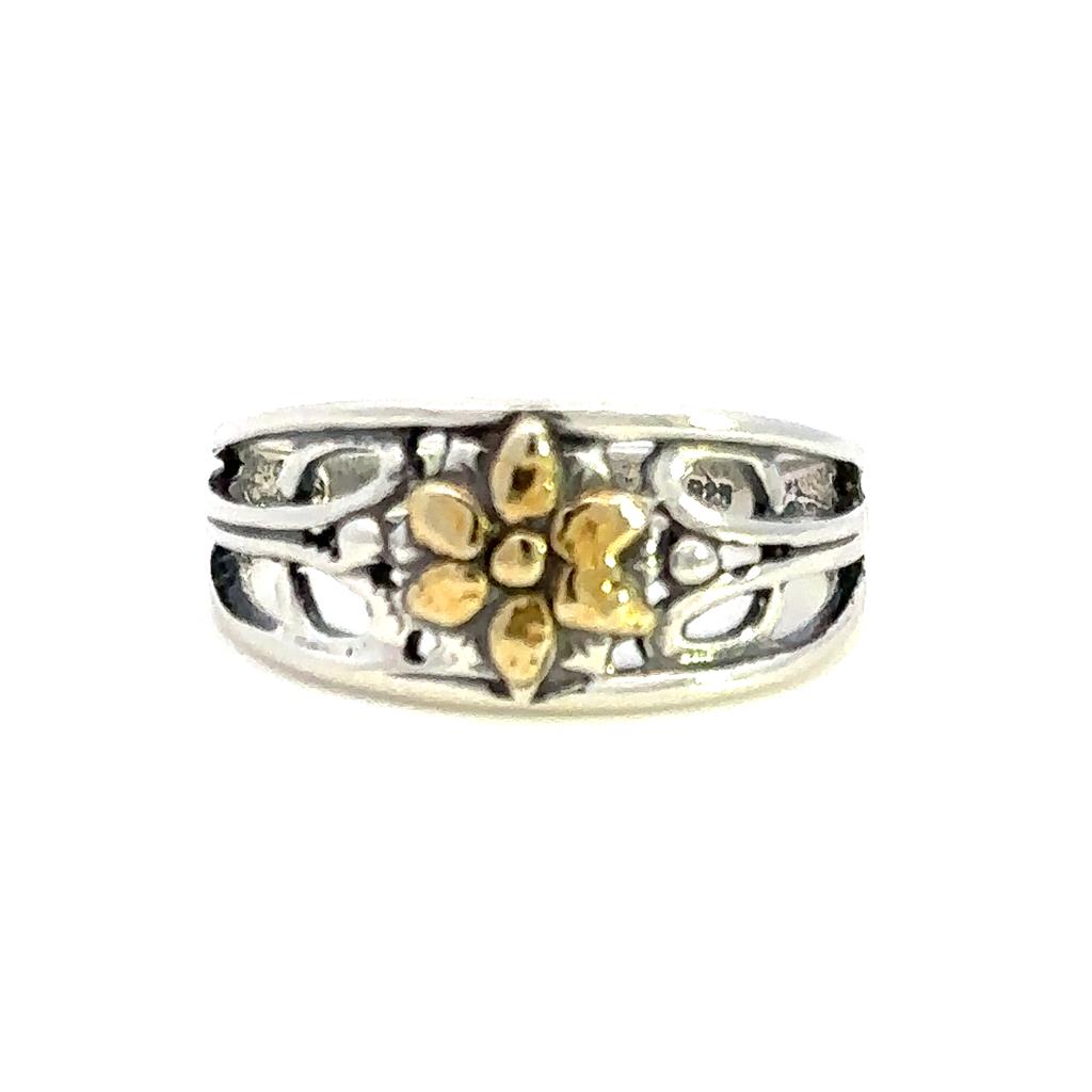 Flower Gold Nugget Ring .925 & Alaskan Gold Nugget Size 7