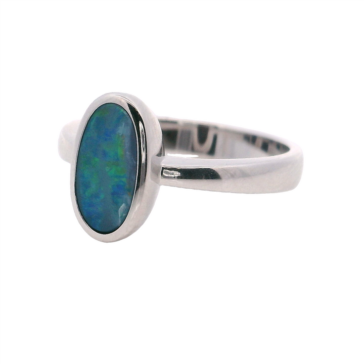 Free Form Style Rings Silver with Stones Sterling Silver White with Opal size 6.75