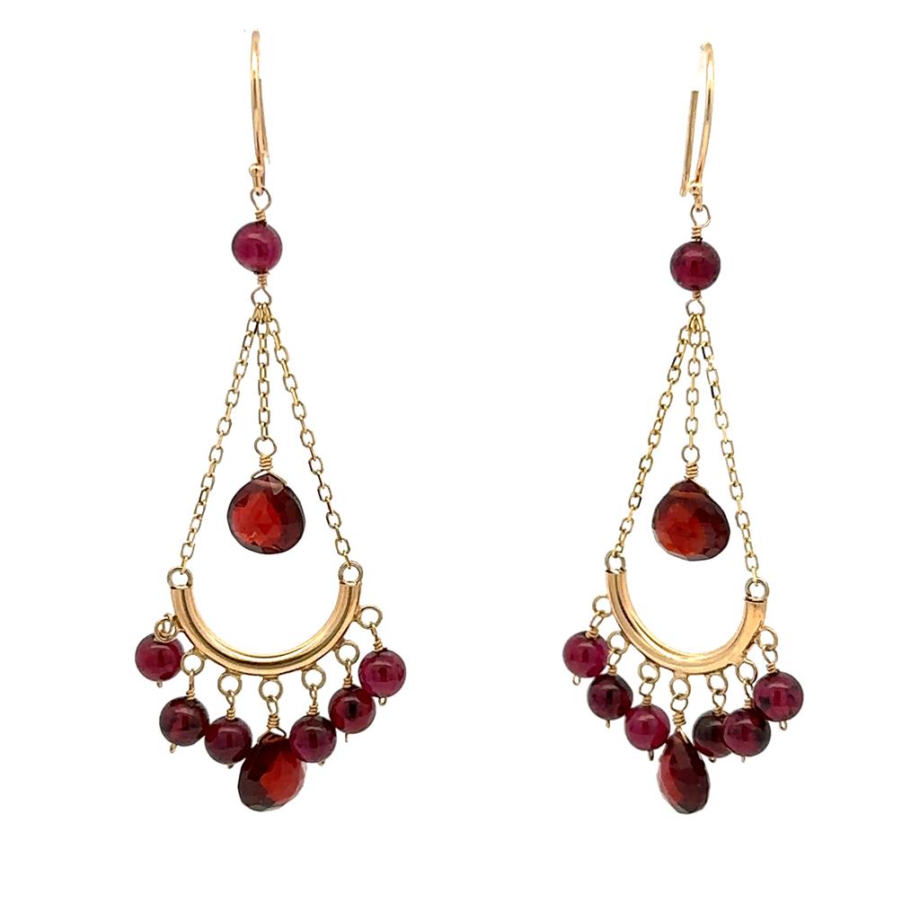 Earrings Precious Metal With Colored Stone Dangle Drop 14 KT Yellow With Garnet Mozambique