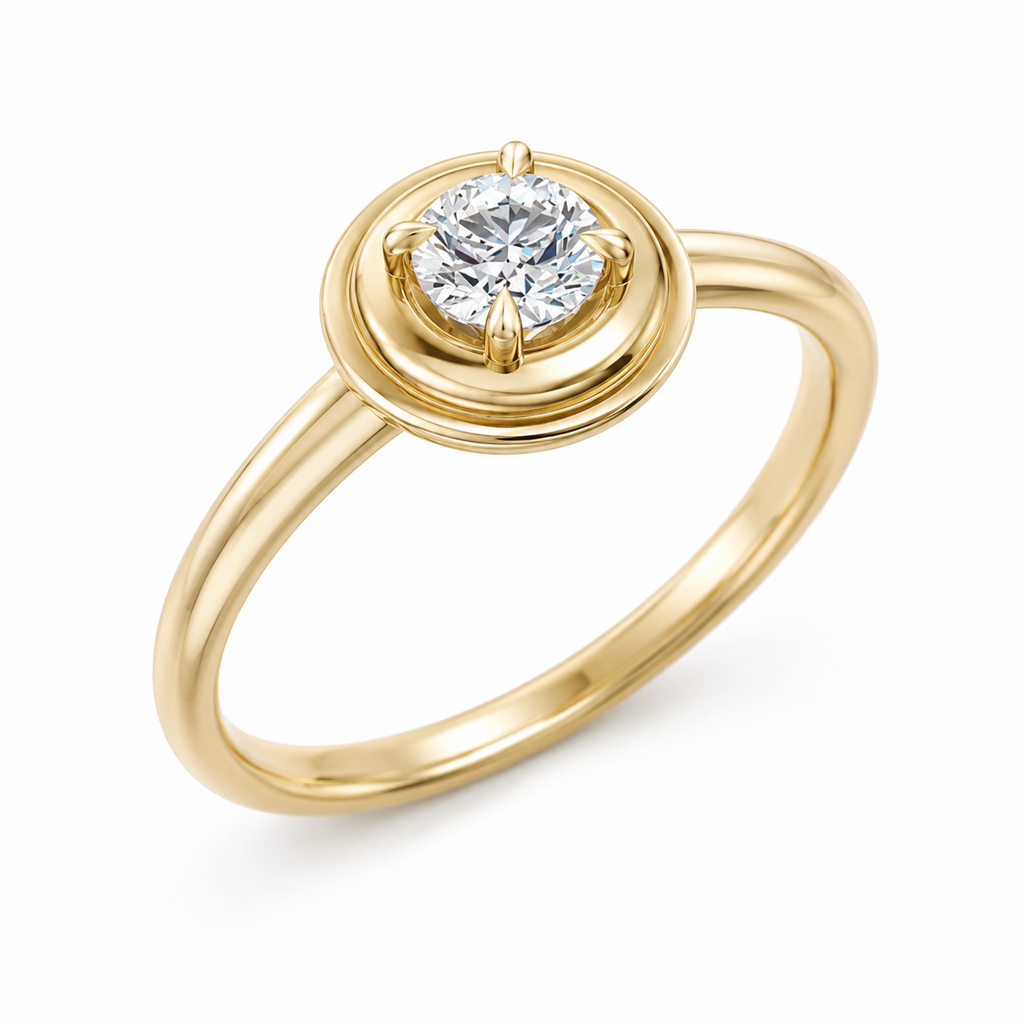 Solitaire Bezel Style 1.00 CT Round Engagement Ring 14 Karat Yellow Gold