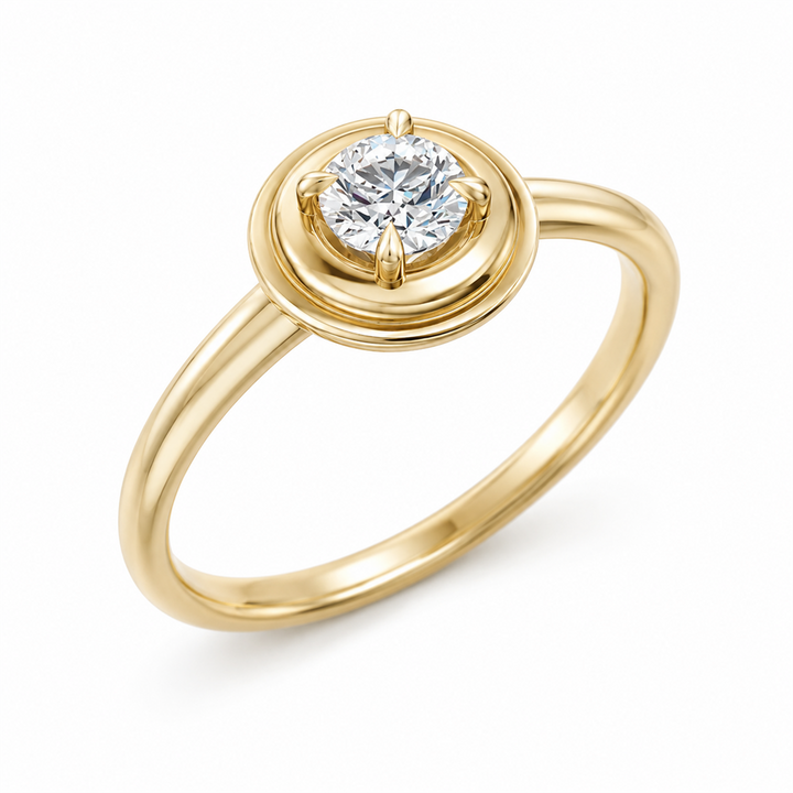 Solitaire Bezel Style 1.00 CT Round Engagement Ring 14 Karat Yellow Gold