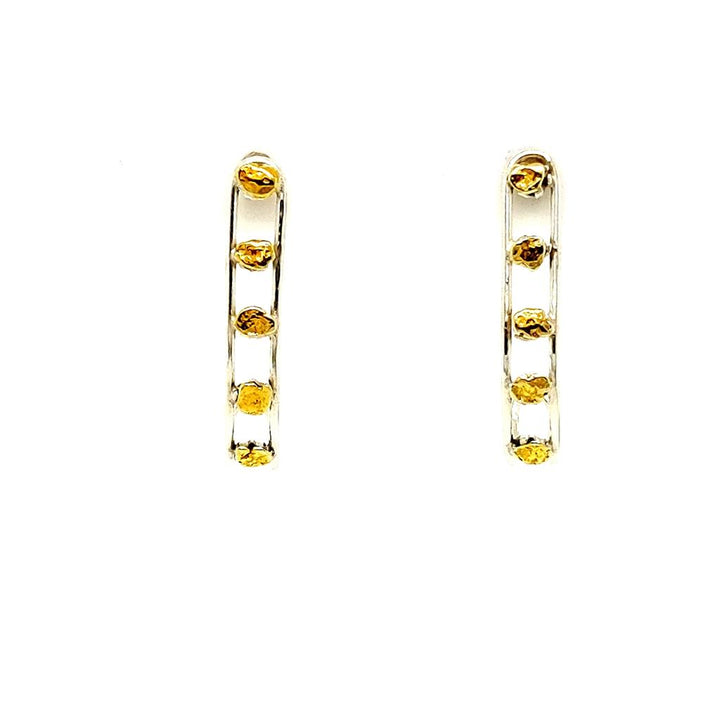 Track Hoop Sterling Silver Earrings Accented with Alaskan Gold Nuggets