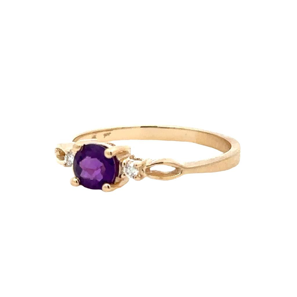 Promise Style Colored Stone Ring 14 KT Yellow with Amethyst & Diamonds Accent size 8