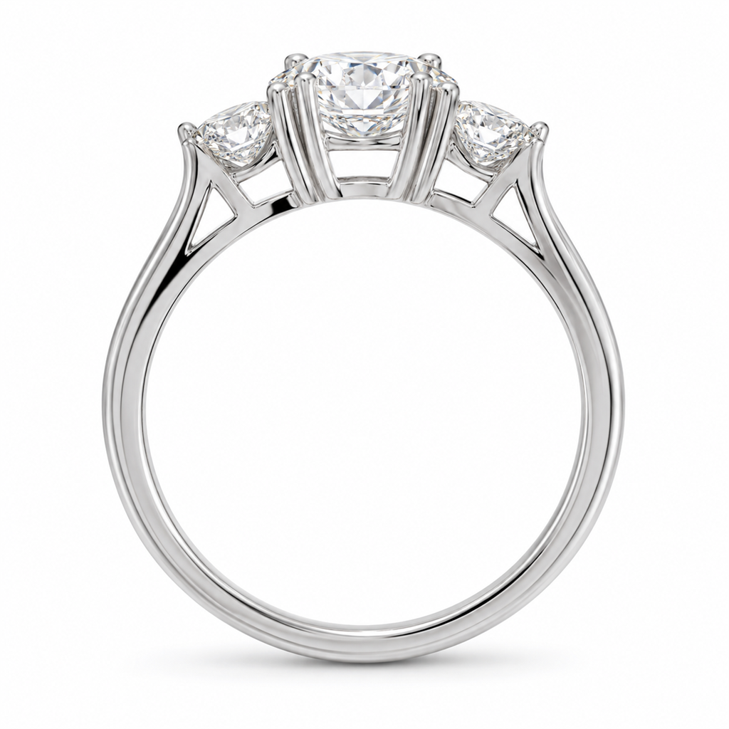 Three Stone Engagement Ring 14 Karat White Gold