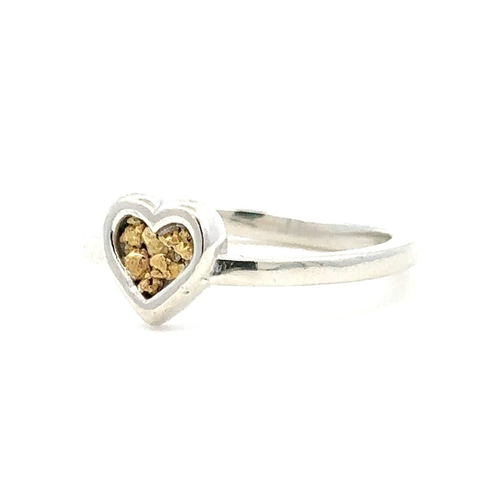 Heart Theme Ring Sterling Silver & Alaskan Gold Nugget Size 5