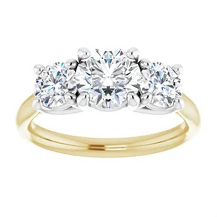 Three Stone Style Diamond Engagement Ring Alloy White & Yellow 
(Center Stone Not Included)