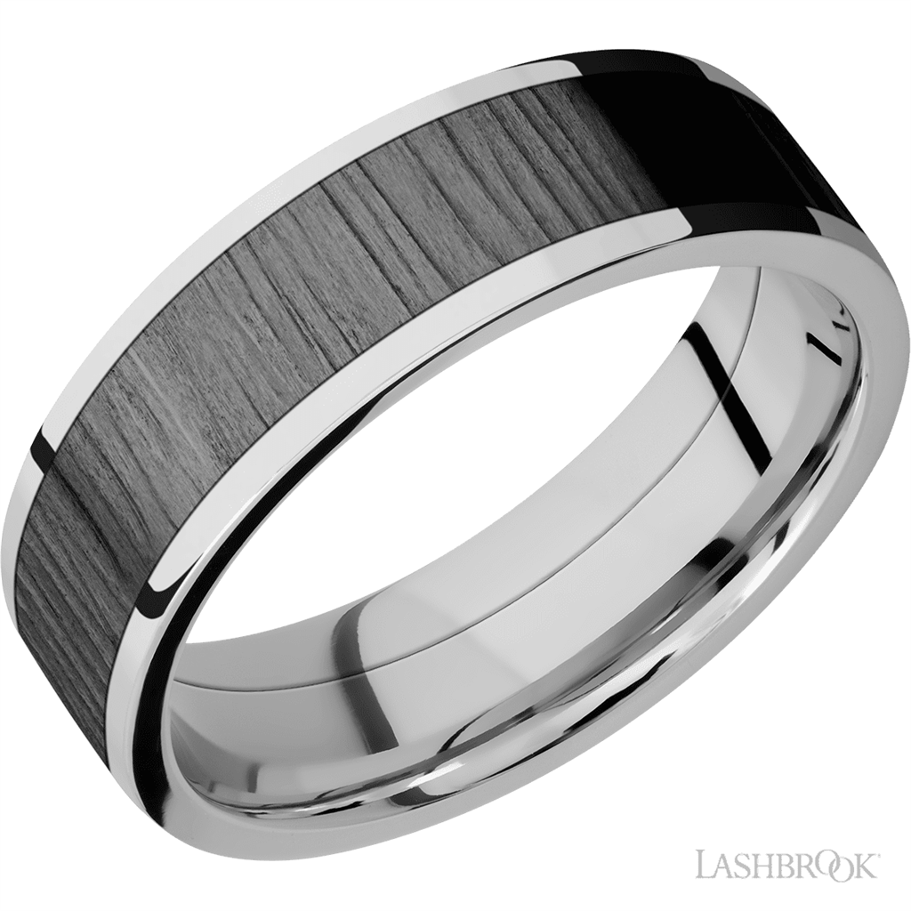 Silver & Black Titanium Alternative Metal Ring 8mm wide Size 10