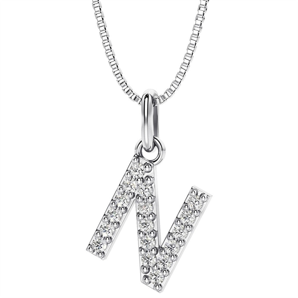 Initial Pendant Diamond Lab Grown Sterling Silver White with Round F/G Diamond