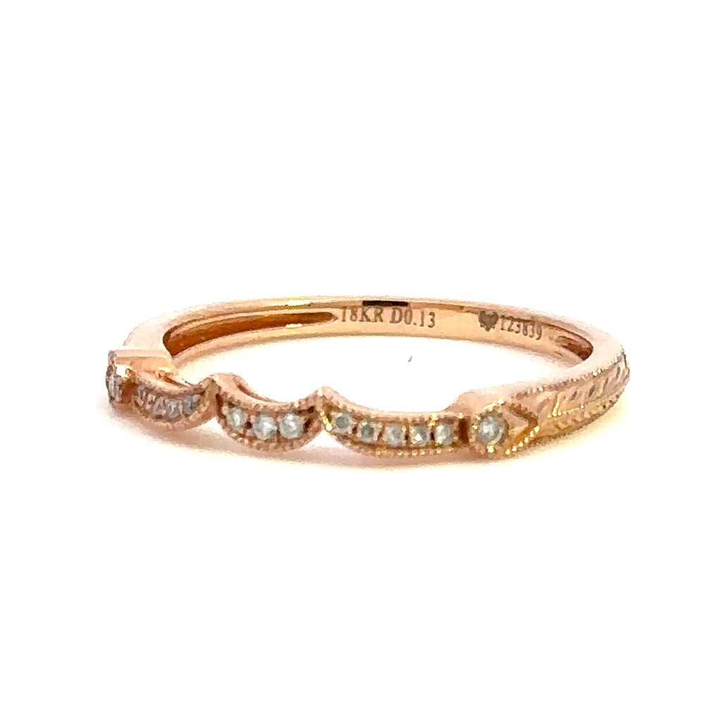 Fitted Style Diamond Wedding Band 14 Karat Gold Rose with Diamonds size 6.75