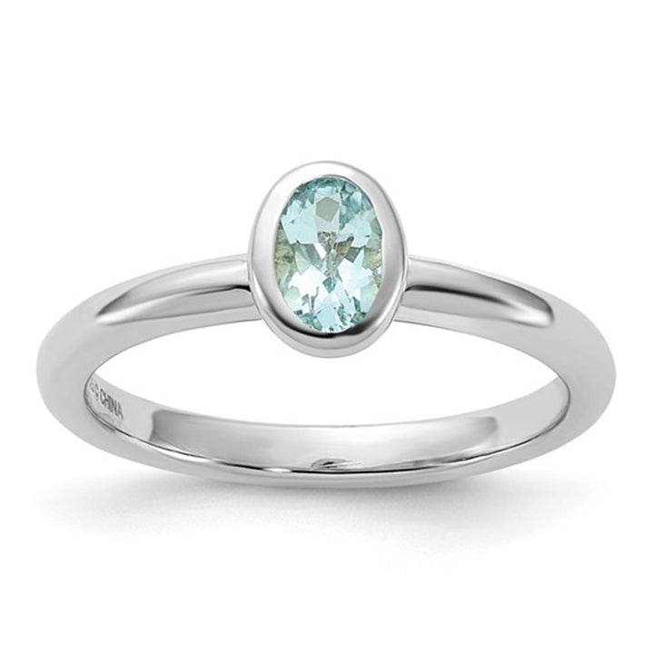 Stackable Style Colored Stone Ring Sterling Silver White with Aqua size 7