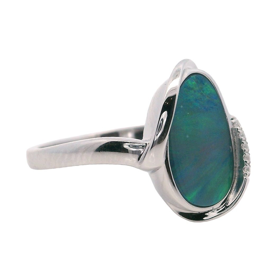 Free Form Style Rings Silver with Stones Sterling Silver White with Opal & Cubic Zirconias Accent size 7.5