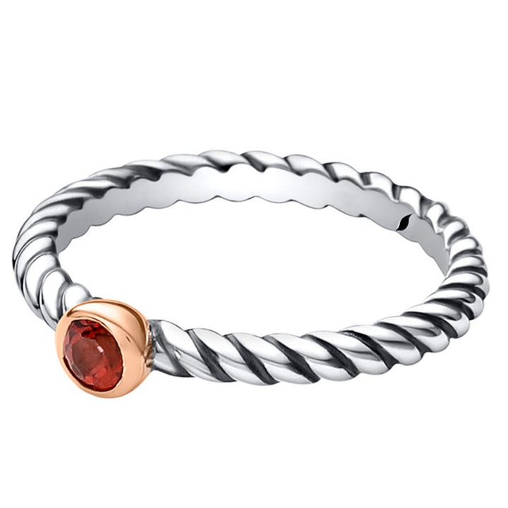 Solitare Style Rings Silver with Stones Sterling Silver Two Tone with Garnet Mozambique size 6