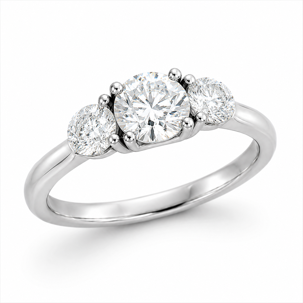 Three Stone Engagement Ring 14 Karat White Gold