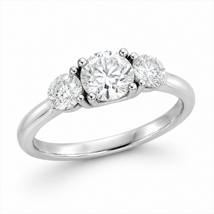 Three Stone Engagement Ring 14 Karat White Gold