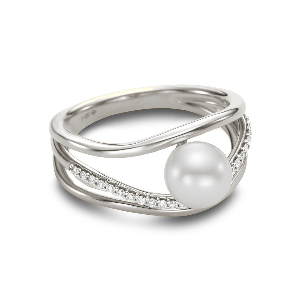 Fashion Style Pearl Ring 14 KT White with Fresh Water Pearl & Diamond Accent size 6
