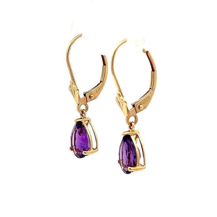 Earrings Precious Metal With Colored Stone Dangle Drop 14 KT Yellow With 1.91ctw Amethysts