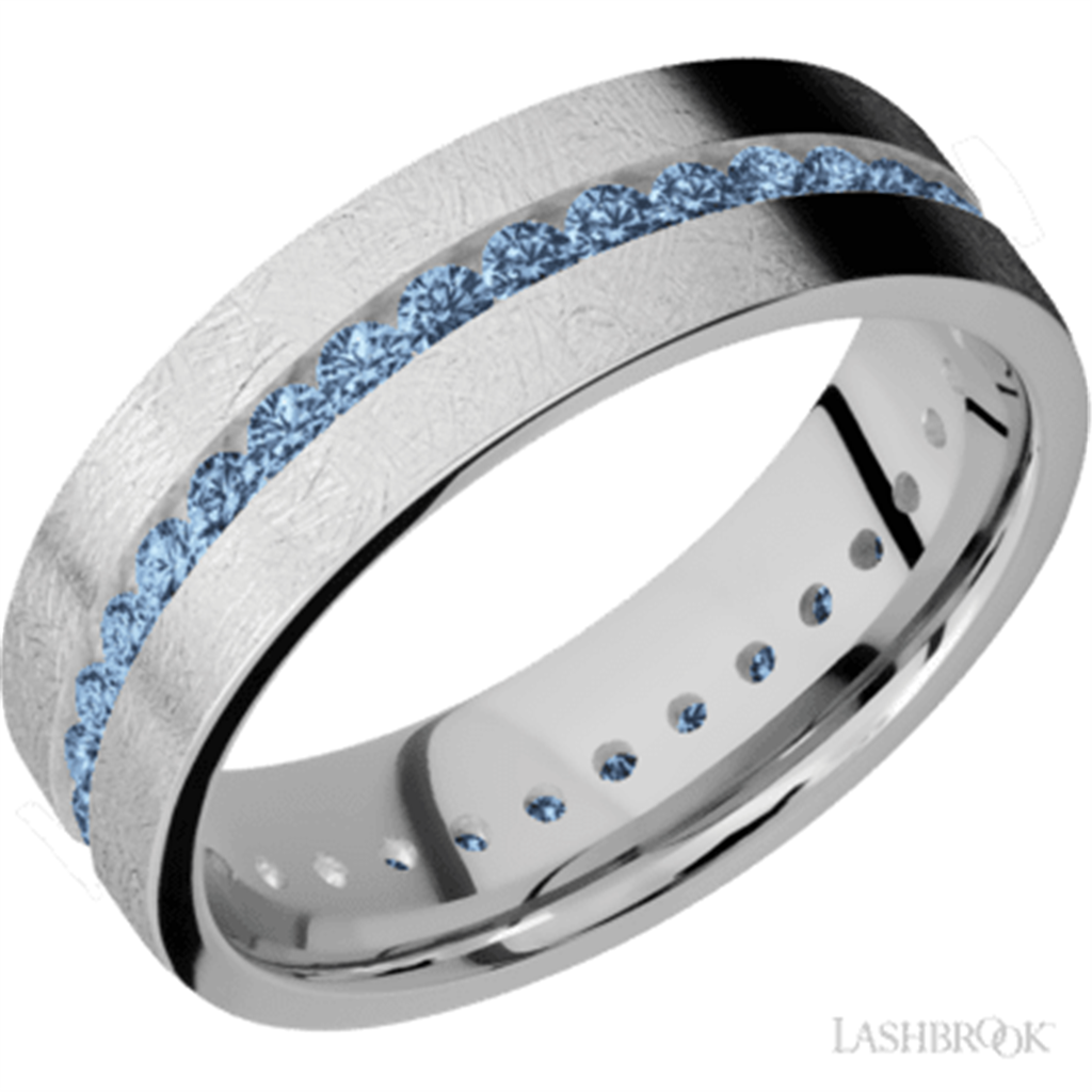 Eternity Style Wedding Band 14 KT White 7mm wide with Sapphires size 10