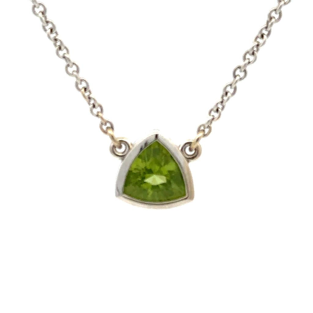 Tiffany Style Colored Stone Necklace 14 KT White With Peridot 18" Long
