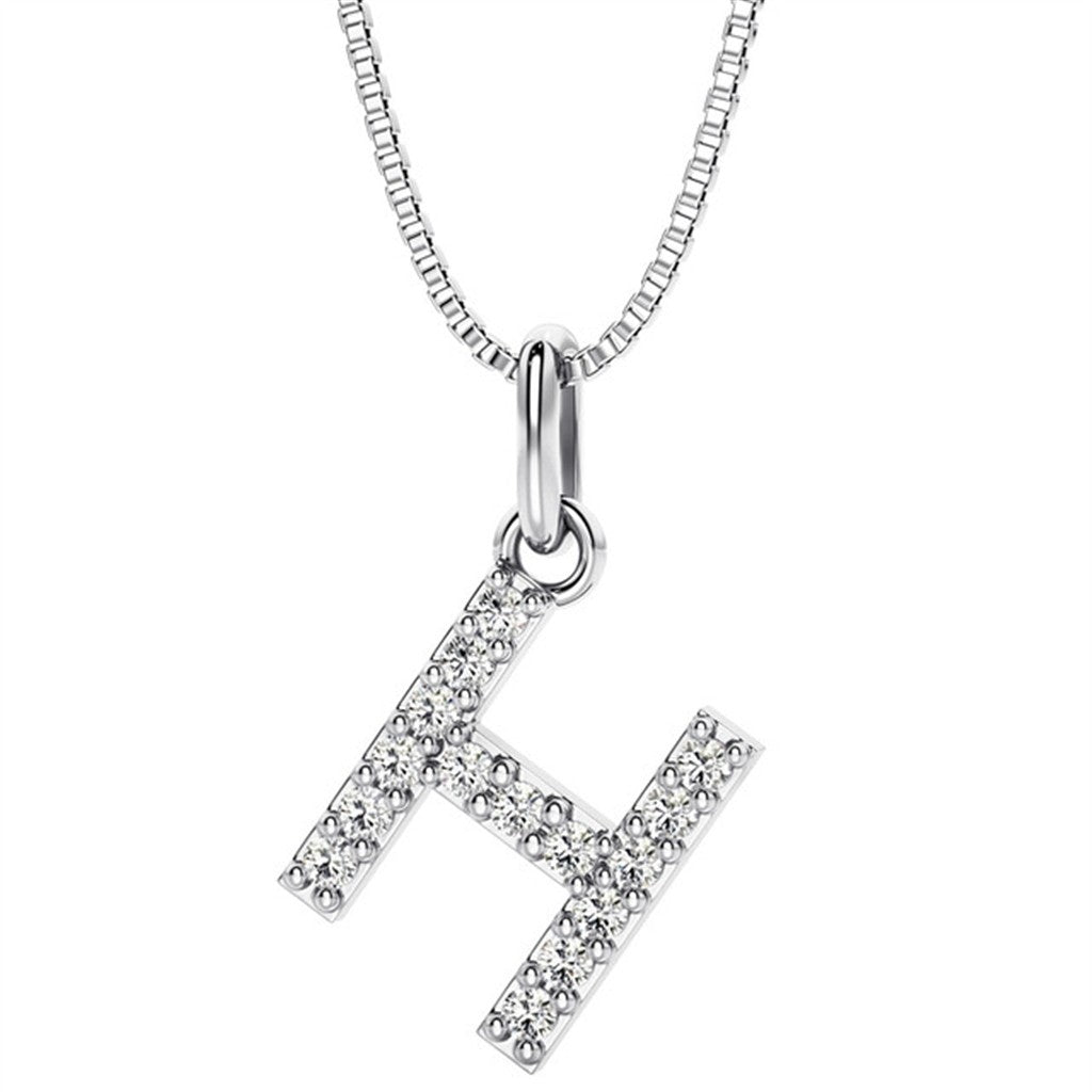 Initial Pendant Diamond Lab Grown Sterling Silver White with Round F/G Lab Diamond