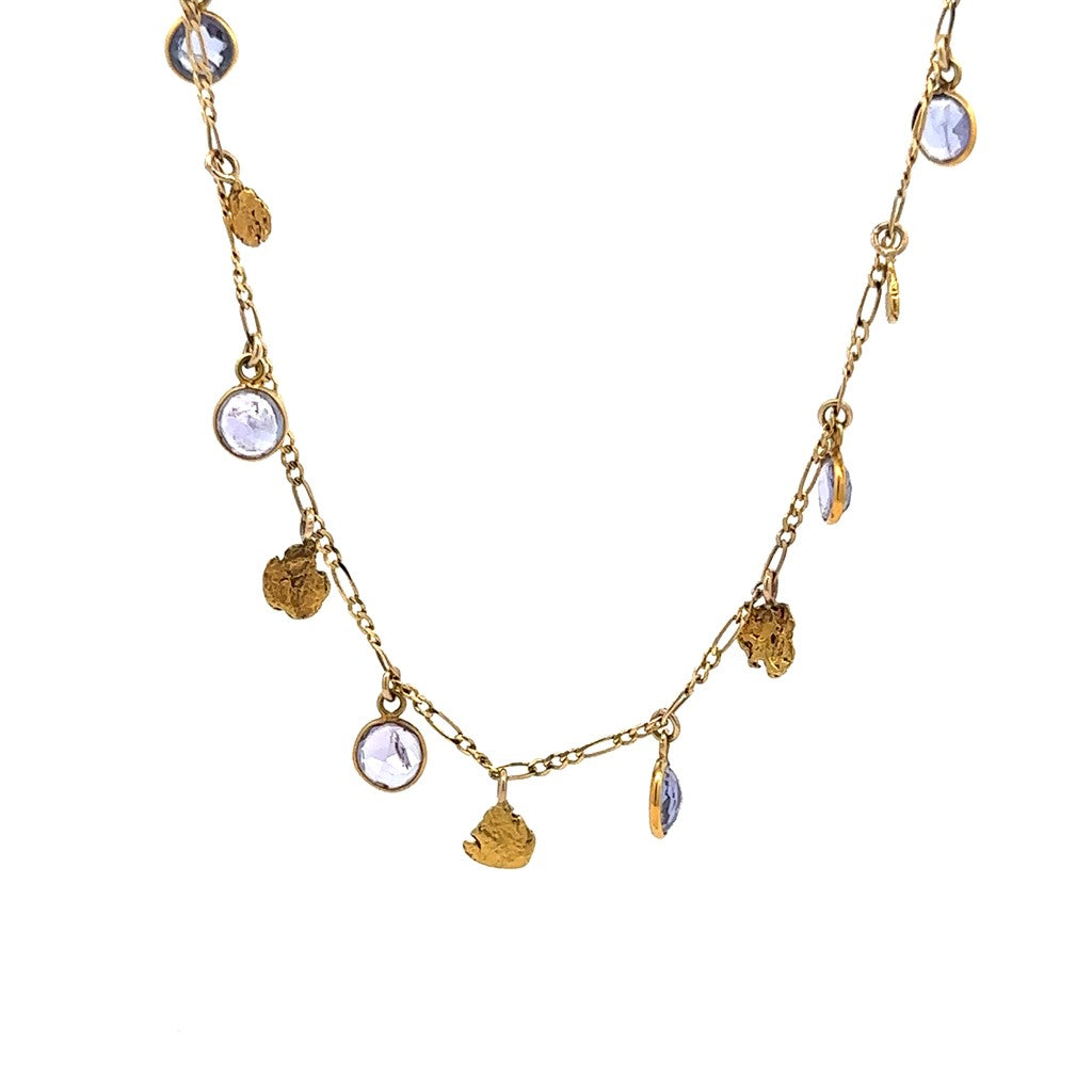 Multi Drop Necklace 18 " long Yellow 14 KT with Tanzanites Round
