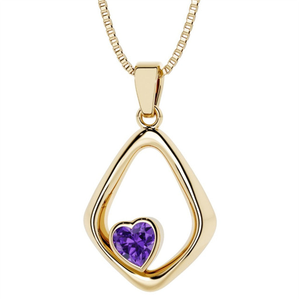 Drop Pendant Sterling Silver Yellow with Heart Amethyst