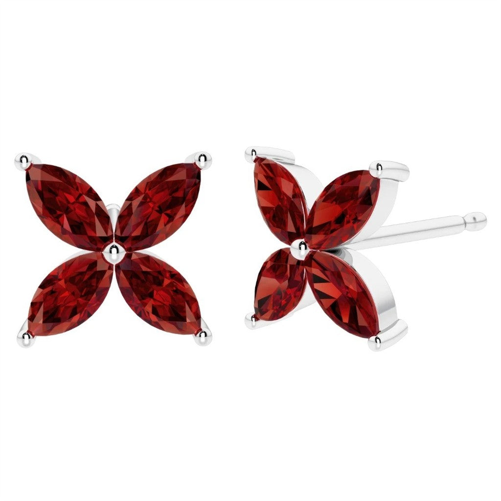Garnet Rhodolites Studs Sterling Silver Post Earrings With Colored Stone Sterling Silver White