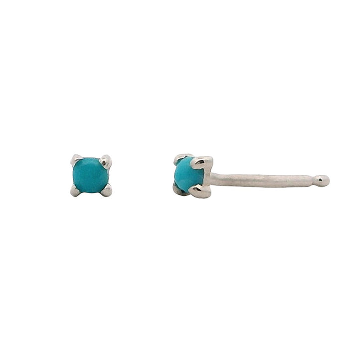 Sterling Silver White Studs Earrings With 2mm Cabochon Round Turquoises