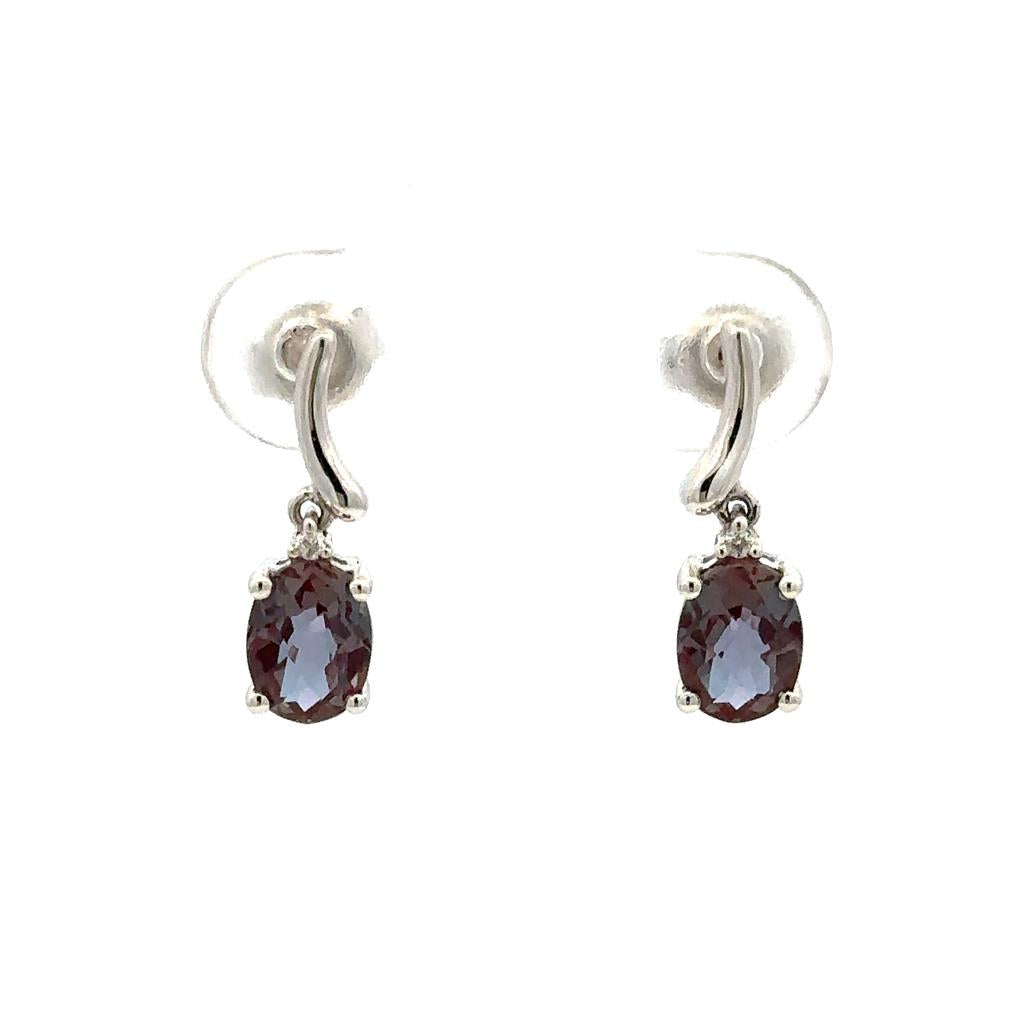 Earrings Precious Metal With Colored Stone Stud Drop 14 KT White With 1.98ctw Alexandrites 0.01 ctw & Diamonds