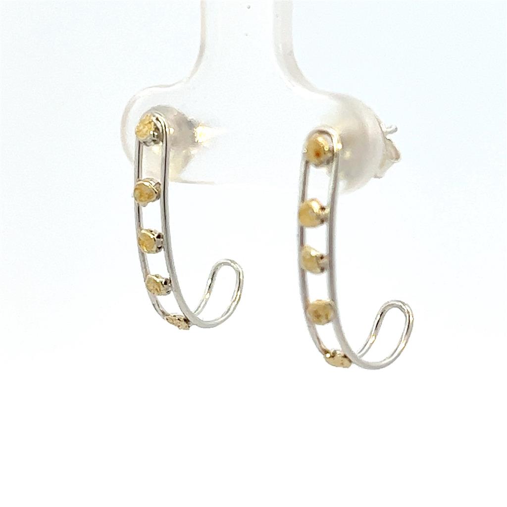 Track Hoop Sterling Silver Earrings Accented with Alaskan Gold Nuggets