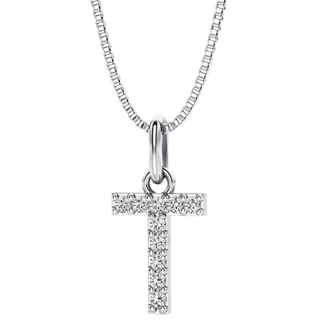 Initial Pendant Diamond Lab Grown Sterling Silver White with Round F/G Diamond