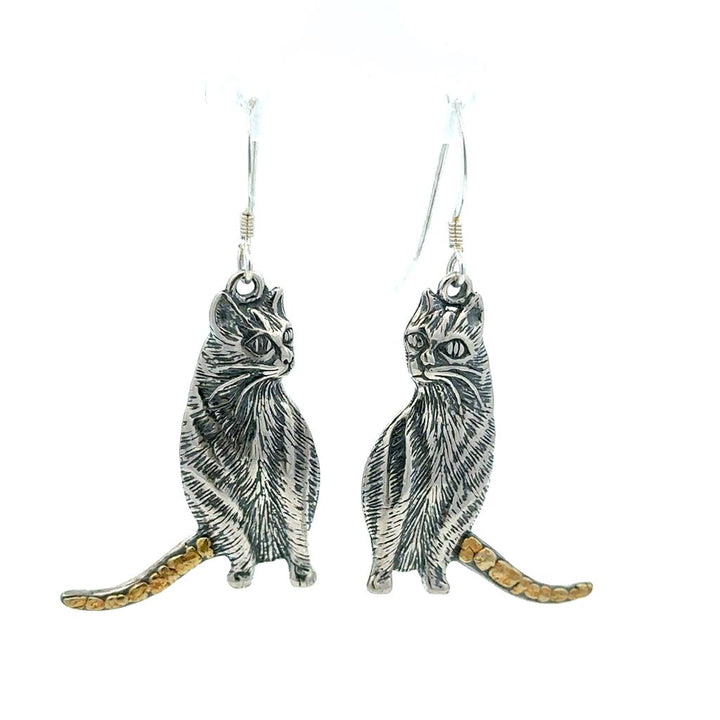 Cat Wire Drop Sterling Silver Earrings Accented with Alaskan Gold Nuggets