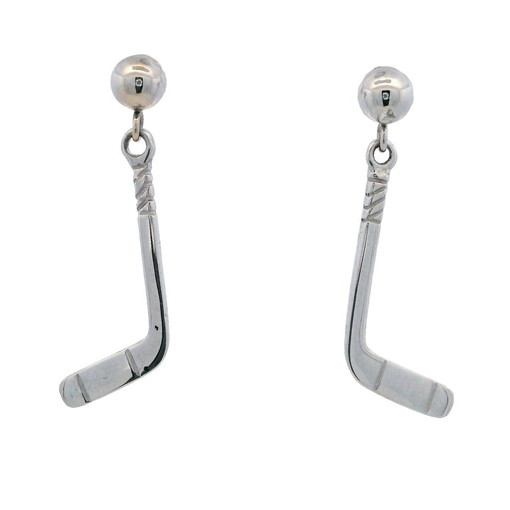 Hockey Hockey Dangle Precious Metal Earrings 14 Karat Gold White
