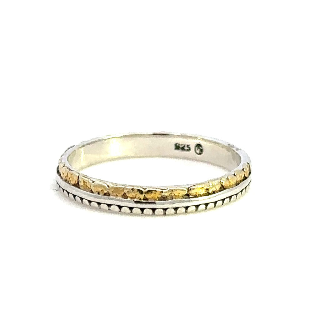 Theme Womens Alaskan Gold Nugget Fashion Ring 2 mm wide Sterling Silver & Alaskan Gold Nugget Size 7