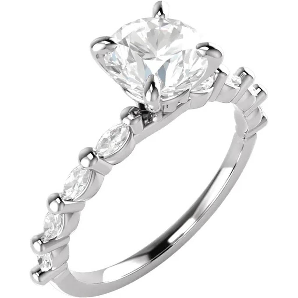 Solitare Accent Style Diamond Engagement Ring 14 Karat Gold White 
(Center Stone Not Included)