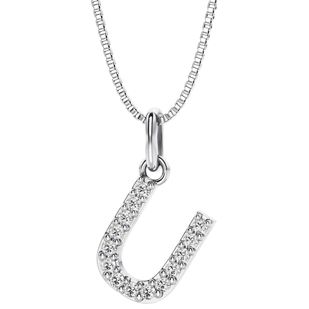 Initial Pendant Diamond Lab Grown Sterling Silver White with Round F/G Diamond