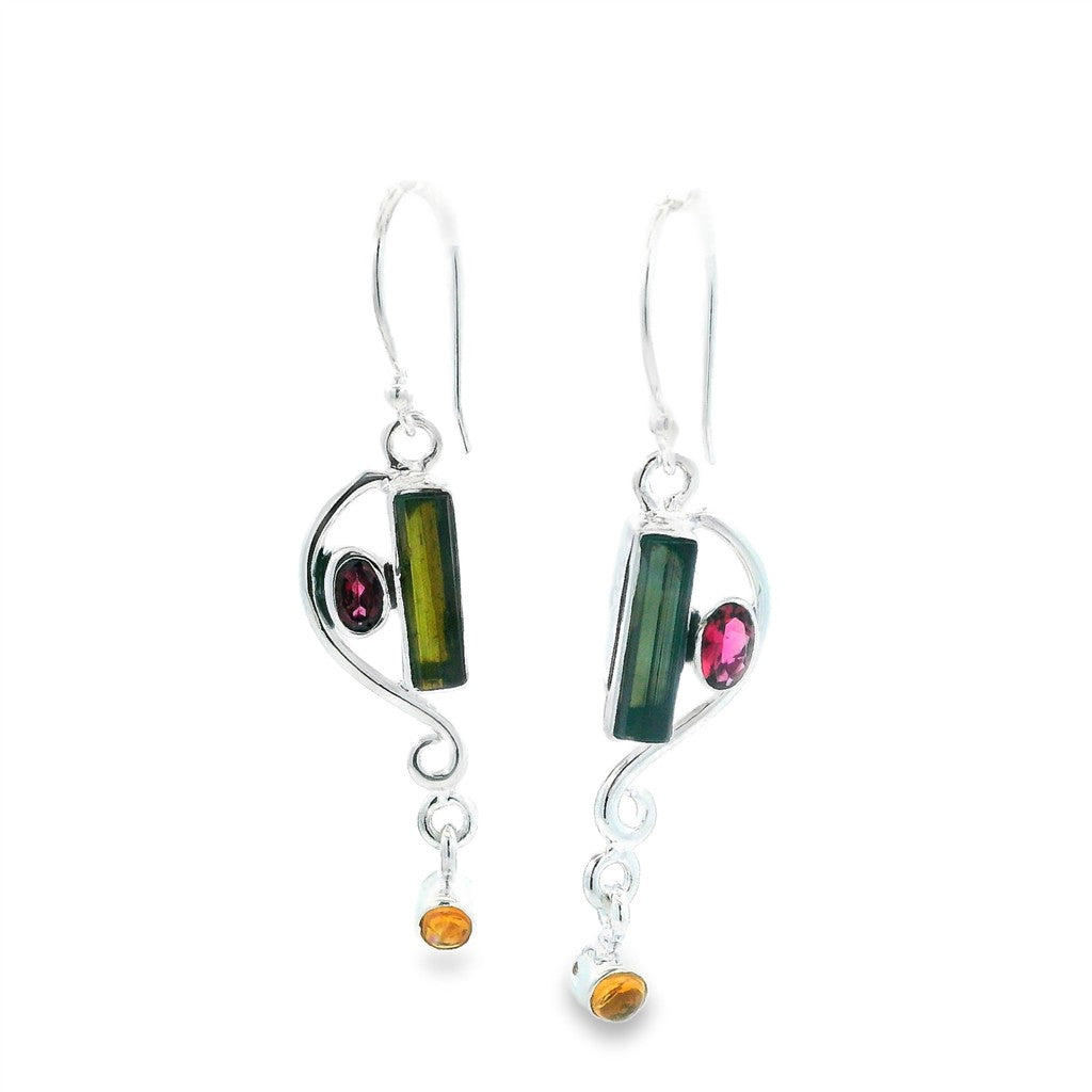Dangle Earrings Silver Colored Stones