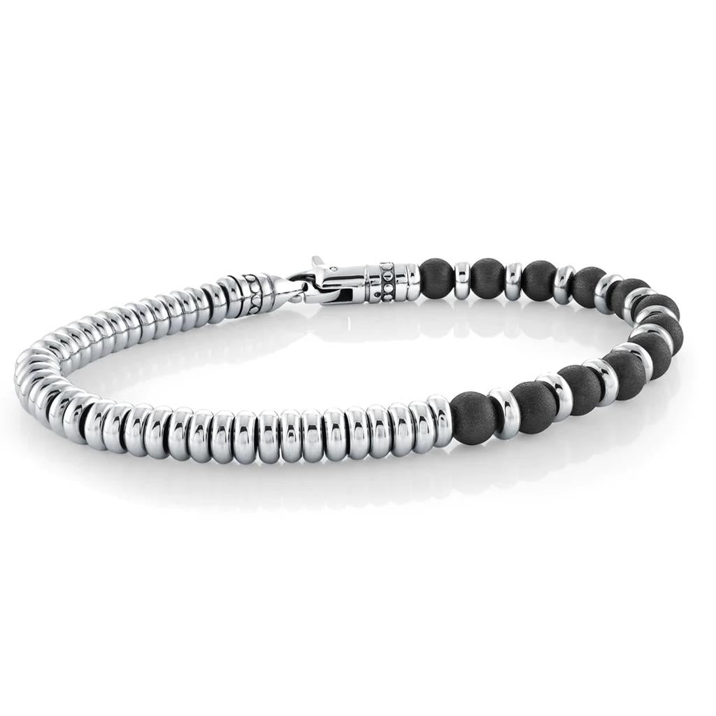 Clasp Style Gemstone Bead Bracelet Stainless Steel with Silver - Black Stainless Steel & Black Onyx 8.25"