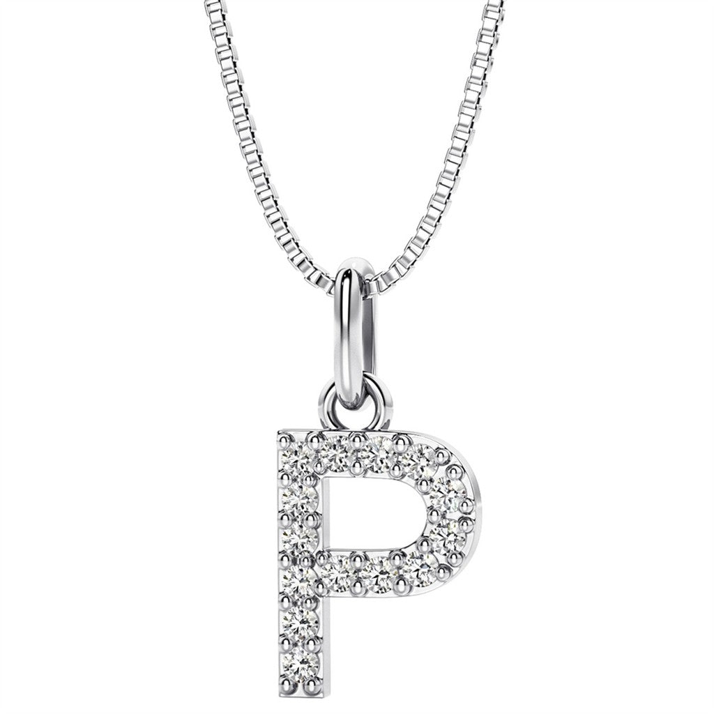 Initial Pendant Diamond Lab Grown Sterling Silver White with Round F/G Lab Diamond