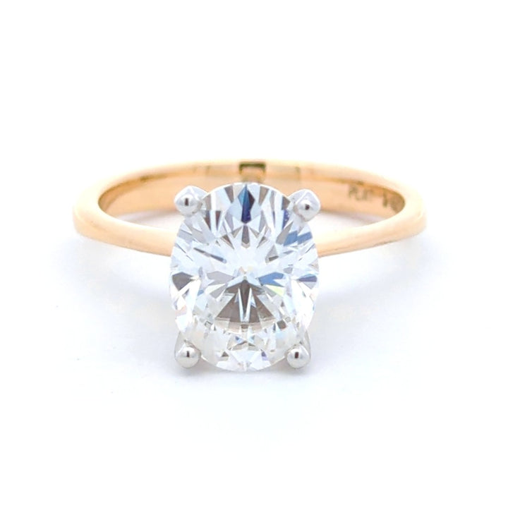 2 Carat Solitare Style Engagement Ring Two Tone 18 Karat Gold With A Moissanite Center Stone