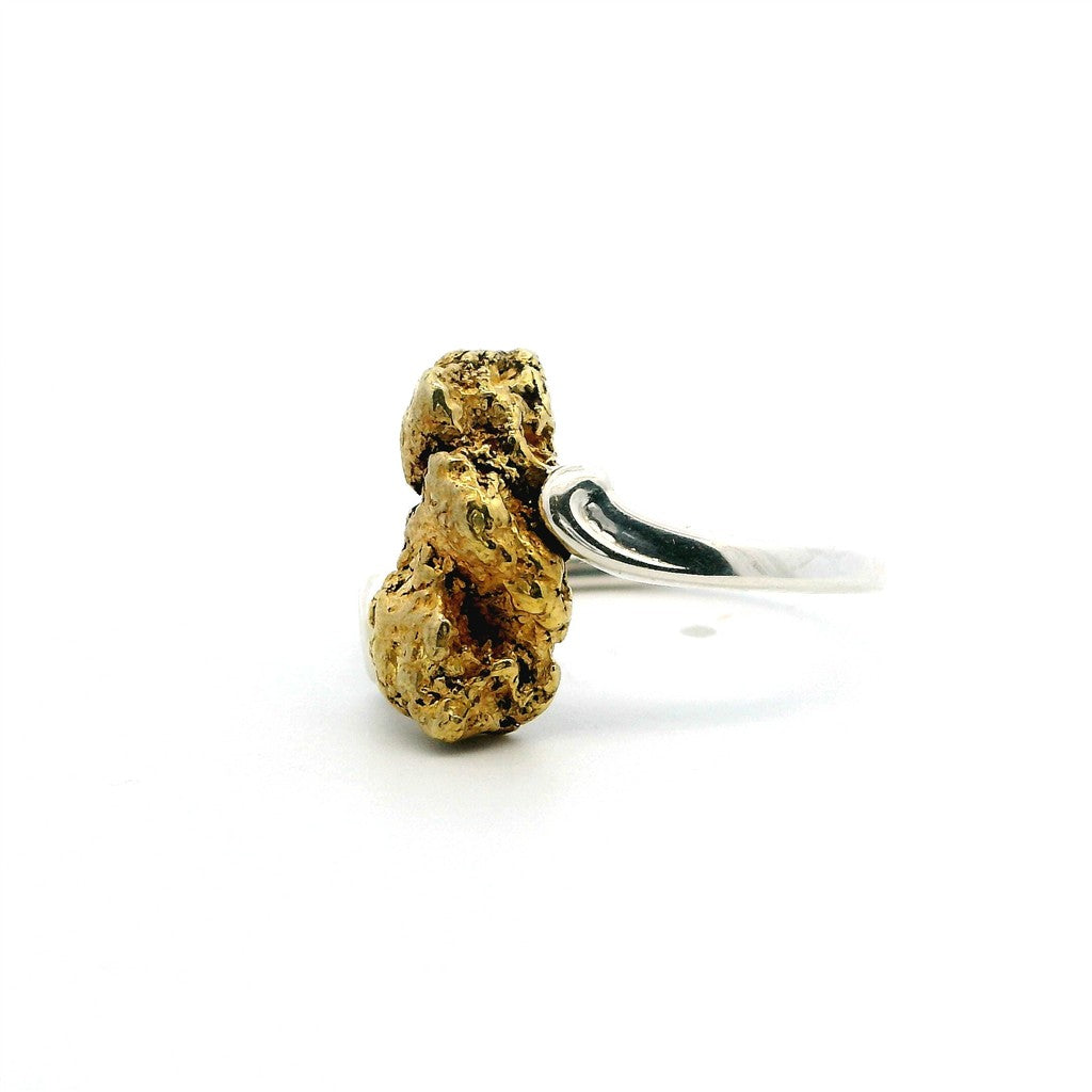 Free Form Style Fashion Ring Womens Sterling Silver & Alaskan Gold Nugget Two Tone size 7