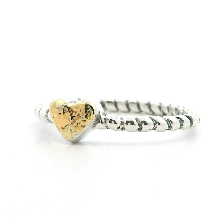 Alaskana Stack-Able Womens Alaskan Gold Nugget Fashion Ring 2 mm wide Sterling Silver & Alaskan Gold Nugget Size 6