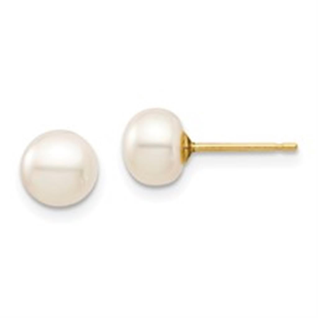 Single Pearl Stud Earring 14 KT Yellow 7mm Fresh Water Pearls