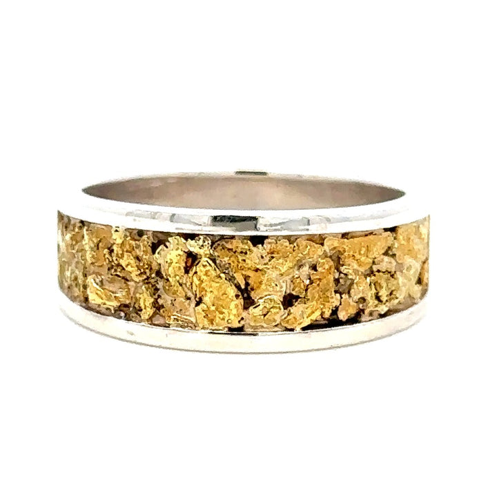 8mm Wide Straight Channel Style Mens Gold Nugget Wedding Band Continuum Silver & Alaskan Gold Nugget Two Tone size 9