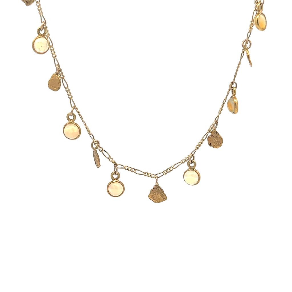 Multi Drop Necklace 18 " long Yellow 18 KT with Opals Round