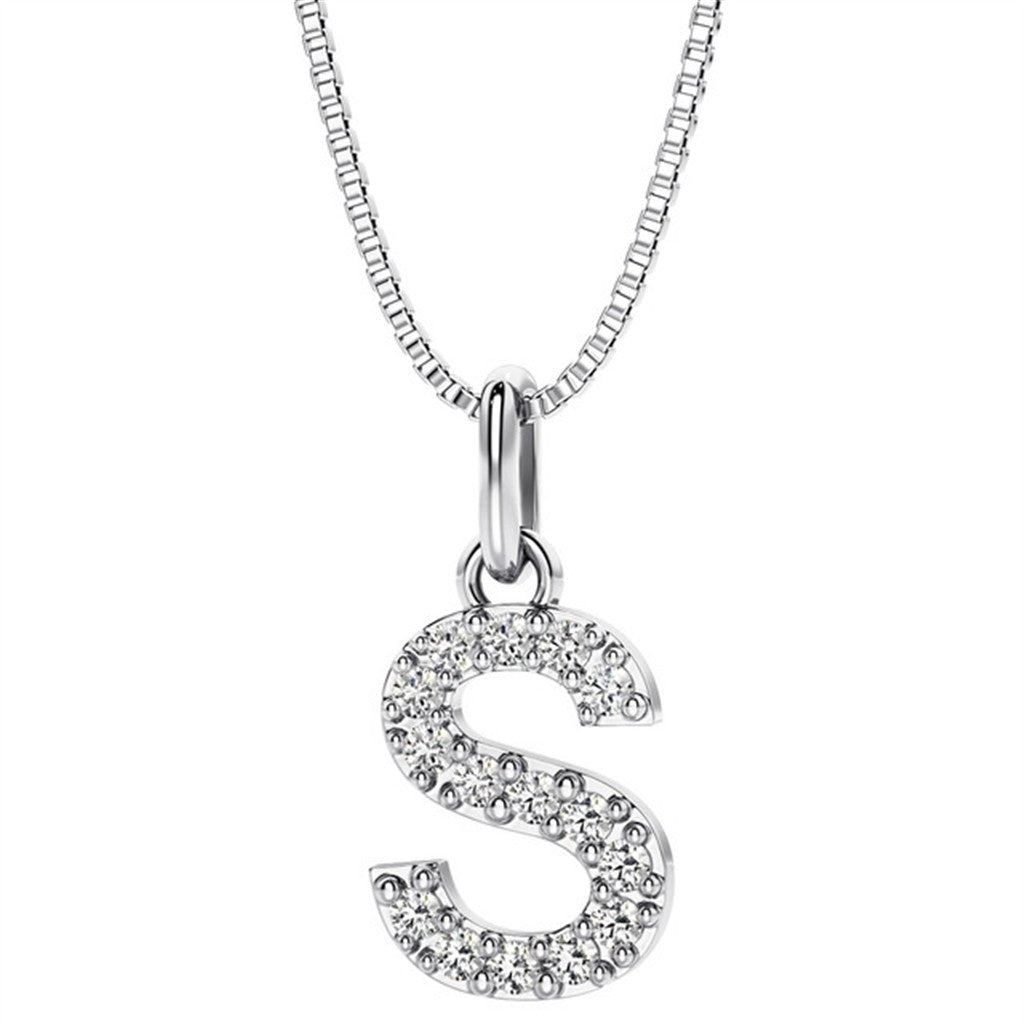 Initial Pendant Diamond Lab Grown Sterling Silver White with Round F/G Diamond