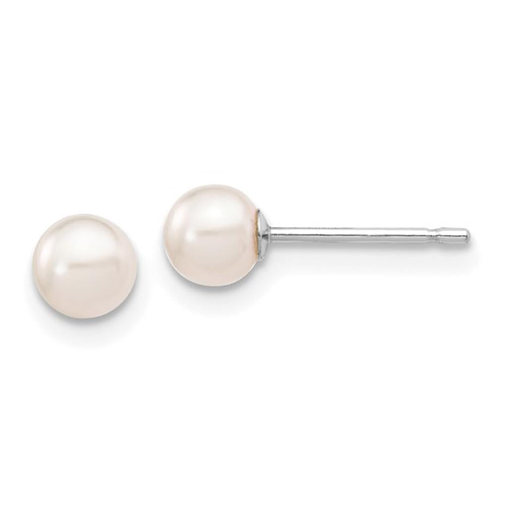 Single Pearl Stud Earring 14 KT White 4mm Akoya Pearls