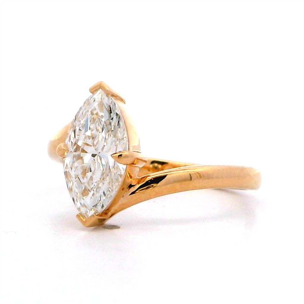 Bypass Lab Diamond Engagement Ring Yellow 14 Karat Gold With A 1.55 Carat Marquise Shape Lab Diamond Center