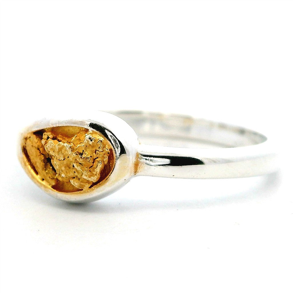 Contemporary Style Fashion Ring Womens Sterling Silver & Alaskan Gold Nugget Two Tone size 6