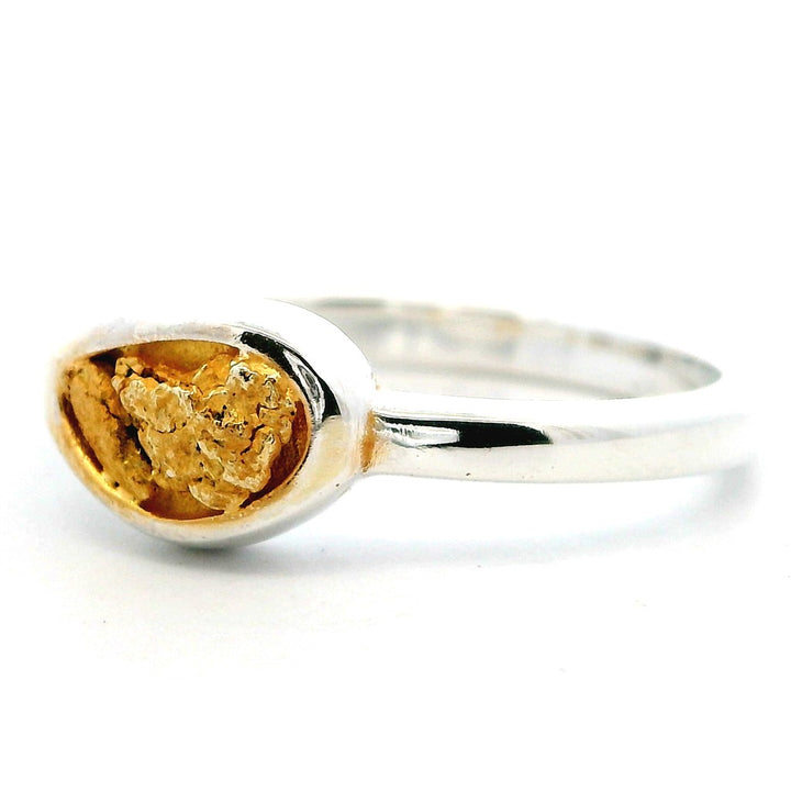 Contemporary Style Fashion Ring Womens Sterling Silver & Alaskan Gold Nugget Two Tone size 6