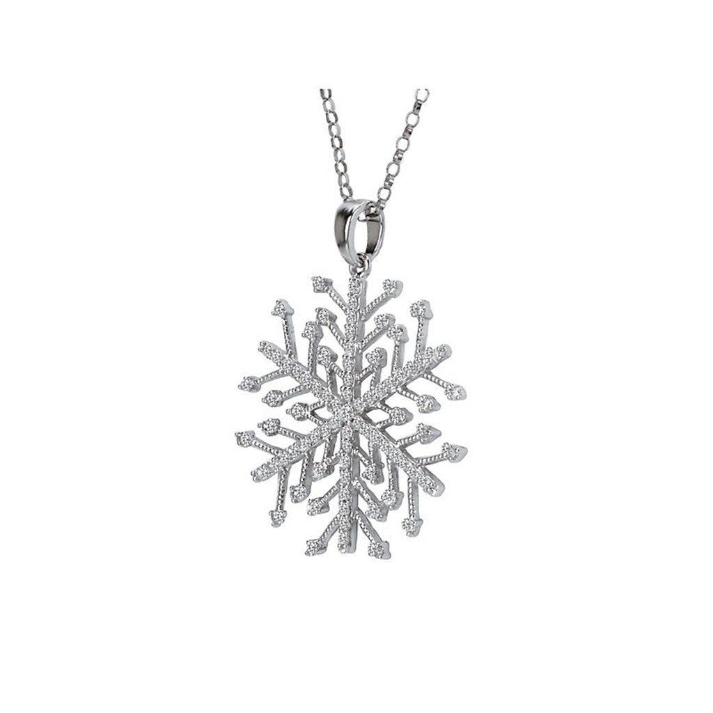 Snowflake Drop Pendant Diamond 14 Karat Gold White with Round Diamond